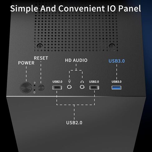 حافظة كمبيوتر ATX، حافظة كمبيوتر ألعاب من الزجاج المقوى، حافظة ATX بتصميم لوحة متكاملة، مروحة 1 × 120 مم مثبتة مسبقًا، حقيبة كمبيوتر مع USB 3.0، أسود، 625 فولت in Kuwait