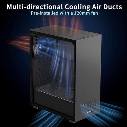 حافظة كمبيوتر ATX، حافظة كمبيوتر ألعاب من الزجاج المقوى، حافظة ATX بتصميم لوحة متكاملة، مروحة 1 × 120 مم مثبتة مسبقًا، حقيبة كمبيوتر مع USB 3.0، أسود، 625 فولت in Kuwait