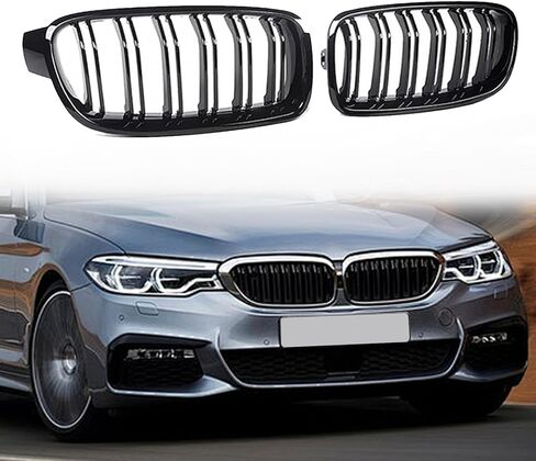 شبكة F10، شبكة شبكية أمامية متوافقة مع BMW 2010-2017 5 Series F10 F11 M5 (شوايات ABS مزدوجة الشرائح باللون الأسود اللامع، قطعتان) in Kuwait