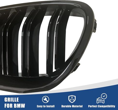 شبكة F10، شبكة شبكية أمامية متوافقة مع BMW 2010-2017 5 Series F10 F11 M5 (شوايات ABS مزدوجة الشرائح باللون الأسود اللامع، قطعتان) in Kuwait