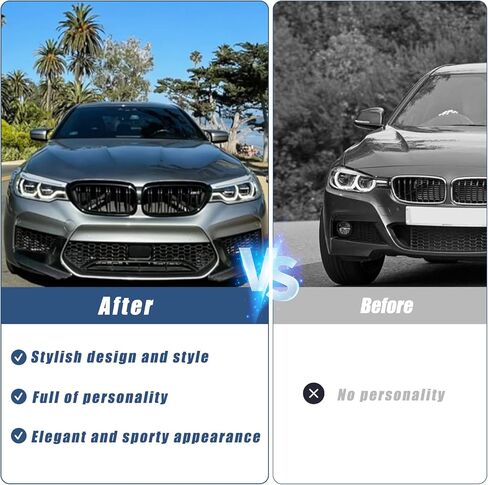 شبكة F10، شبكة شبكية أمامية متوافقة مع BMW 2010-2017 5 Series F10 F11 M5 (شوايات ABS مزدوجة الشرائح باللون الأسود اللامع، قطعتان) in Kuwait