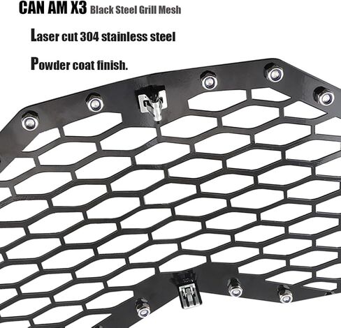 شبكة شبكية من الفولاذ الأسود، شبكة أمامية X3، شبكة ممتصة للصدمات لـ Can-Am Maverick X3 2016 2017 2018 2019 2020 2021 2022 2023 (Mesh Grille-B) in Kuwait