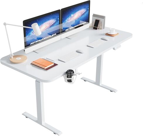 Electric Standing Desk, Adjustable Height Stand up Desk, 55x24 Inches Sit Stand Home Office Desk with Splice Board White in Kuwait