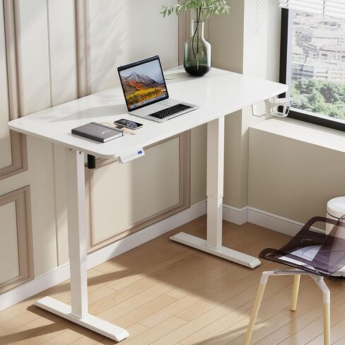 Electric Standing Desk, Adjustable Height Stand up Desk, 55x24 Inches Sit Stand Home Office Desk with Splice Board White in Kuwait