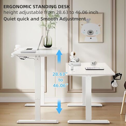 Electric Standing Desk, Adjustable Height Stand up Desk, 55x24 Inches Sit Stand Home Office Desk with Splice Board White in Kuwait