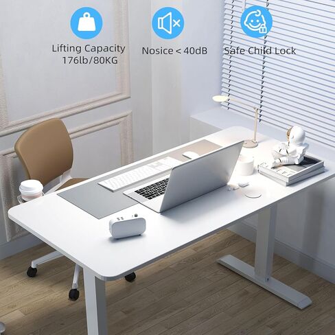 Electric Standing Desk, Adjustable Height Stand up Desk, 55x24 Inches Sit Stand Home Office Desk with Splice Board White in Kuwait