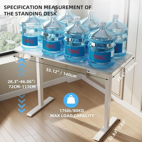 Electric Standing Desk, Adjustable Height Stand up Desk, 55x24 Inches Sit Stand Home Office Desk with Splice Board White in Kuwait