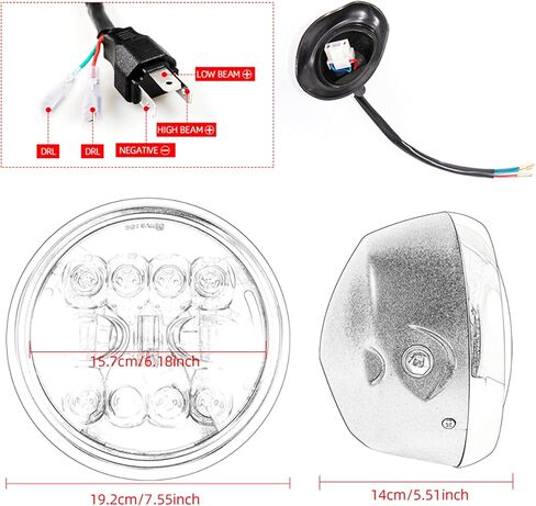 7.5 بوصة دراجة نارية LED مجموعة المصابيح الأمامية جولة دراجة نارية الجبهة كشافات مع ارتفاع منخفض شعاع الأبيض والعنبر DRL in Kuwait