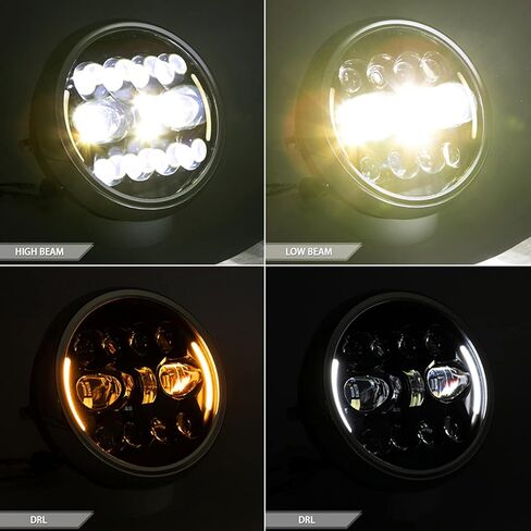 7.5 بوصة دراجة نارية LED مجموعة المصابيح الأمامية جولة دراجة نارية الجبهة كشافات مع ارتفاع منخفض شعاع الأبيض والعنبر DRL in Kuwait