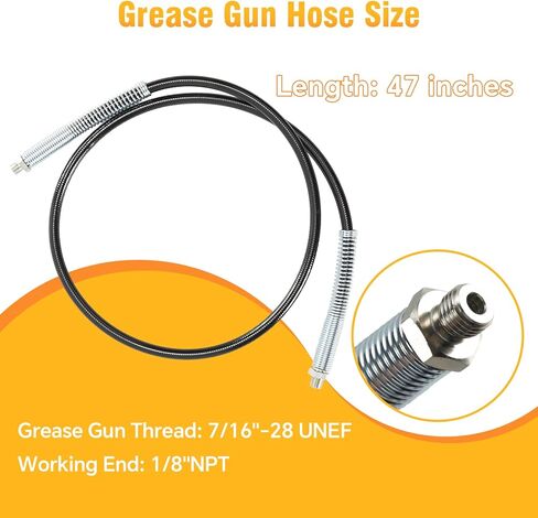 خرطوم مسدس الشحوم وقارنة التوصيل، متوافق مع DEWALT Grease Guns خرطوم مرن تمديد ممتاز 47 بوصة 10000PSI، 1/8''NPT-7/16-28 خرطوم مسدس الشحوم مع قارنة التوصيل in Kuwait
