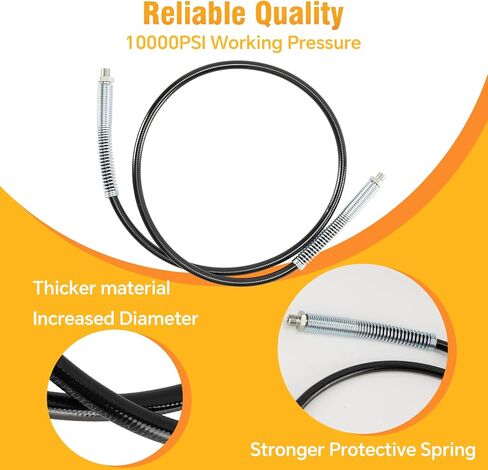 خرطوم مسدس الشحوم وقارنة التوصيل، متوافق مع DEWALT Grease Guns خرطوم مرن تمديد ممتاز 47 بوصة 10000PSI، 1/8''NPT-7/16-28 خرطوم مسدس الشحوم مع قارنة التوصيل in Kuwait