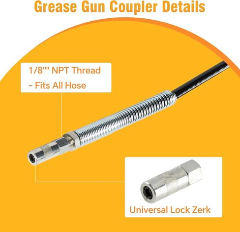 خرطوم مسدس الشحوم وقارنة التوصيل، متوافق مع DEWALT Grease Guns خرطوم مرن تمديد ممتاز 47 بوصة 10000PSI، 1/8''NPT-7/16-28 خرطوم مسدس الشحوم مع قارنة التوصيل in Kuwait