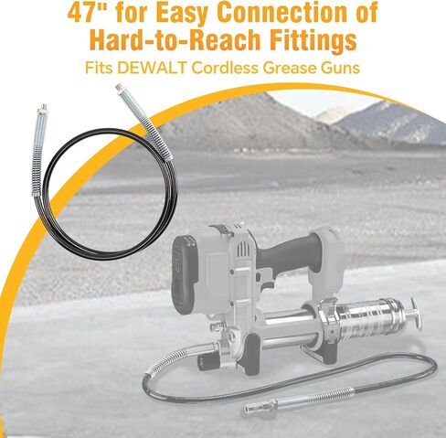 خرطوم مسدس الشحوم وقارنة التوصيل، متوافق مع DEWALT Grease Guns خرطوم مرن تمديد ممتاز 47 بوصة 10000PSI، 1/8''NPT-7/16-28 خرطوم مسدس الشحوم مع قارنة التوصيل in Kuwait