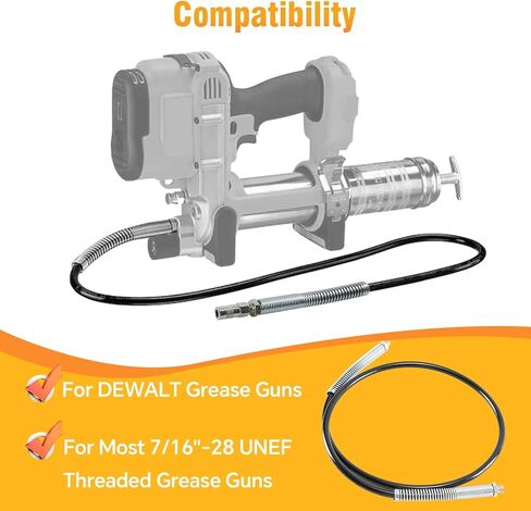 خرطوم مسدس الشحوم وقارنة التوصيل، متوافق مع DEWALT Grease Guns خرطوم مرن تمديد ممتاز 47 بوصة 10000PSI، 1/8''NPT-7/16-28 خرطوم مسدس الشحوم مع قارنة التوصيل in Kuwait