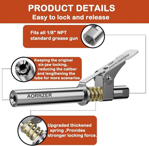 قارنة توصيل مسدس الشحوم - ترقية الوصول الإضافي مقاس XL، مقرنة الشحوم ذات الضغط العالي 14000 رطل لكل بوصة مربعة، متوافقة مع جميع تركيبات NPT مقاس 1/8 بوصة، تحرير سريع لأقفال الشحوم على تركيبات Zerk المريحة in Kuwait