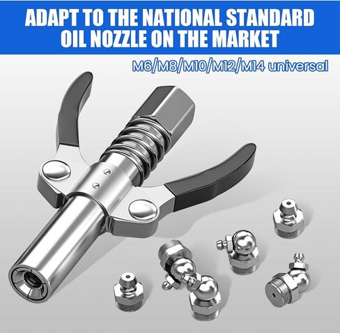 Grease Gun Coupler Kit, Strong Lock on Greases Gun Couplers with 12" Spring Flex Hose, 3 Pieces Grease Fitting, 1 Pieces Grease Sharp Type Nozzle, Quick Release Grease Coupler Accessories in Kuwait