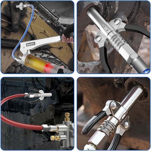 Grease Gun Coupler Kit, Strong Lock on Greases Gun Couplers with 12" Spring Flex Hose, 3 Pieces Grease Fitting, 1 Pieces Grease Sharp Type Nozzle, Quick Release Grease Coupler Accessories in Kuwait