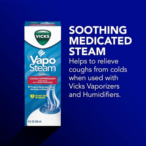 Vicks VapoSteam Medicated Liquid with Camphor, a Cough Suppressant, 8 Oz – VapoSteam Liquid Helps Relieve Coughing, for Use in Vicks Vaporizers and Humidifiers in Saudi Arabia