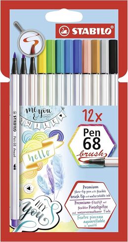 STABILO Premium Fibre-Tip Pen with Brush Tip Pen 68 brush - Pack of 10 - Black in Kuwait