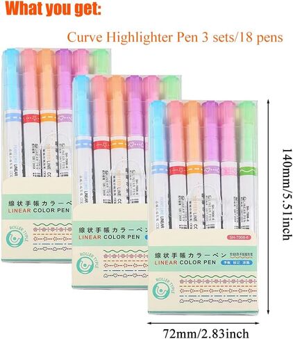 مجموعة أقلام تحديد منحنية ملونة مكونة من 18 قطعة، أقلام تحديد الطوابع مع 6 أطراف منحنية مختلفة الشكل in Kuwait