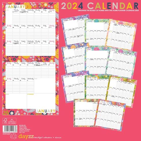 تقويم حائط معلق مربع الذهن لعام 2024 - بدون بلاستيك - مخطط 30.48 سم × 30.48 سم، منظم، المنزل، الأسرة، المشاعر، الأفكار، الجدول الزمني، جدول الأعمال، هدية in Kuwait