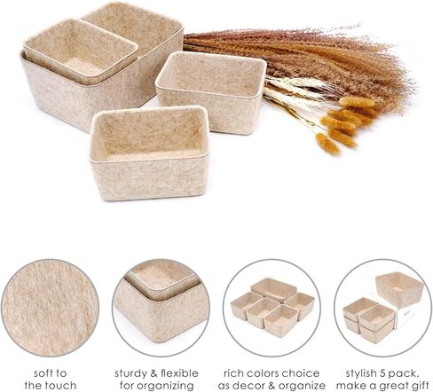 office Drawer organizers bins Deep draw organiser Felt storage bin drawers Desk draw dividers boxes for toys makeup jewelery rolled ties organizing 5 pack (Hot pink) in Kuwait