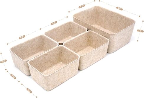 office Drawer organizers bins Deep draw organiser Felt storage bin drawers Desk draw dividers boxes for toys makeup jewelery rolled ties organizing 5 pack (Hot pink) in Kuwait