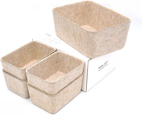 office Drawer organizers bins Deep draw organiser Felt storage bin drawers Desk draw dividers boxes for toys makeup jewelery rolled ties organizing 5 pack (Hot pink) in Kuwait