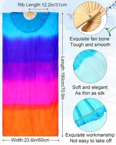 Jetec (Left + Right) Women Belly Dance Fan Veil Long Silk Fan in Saudi Arabia