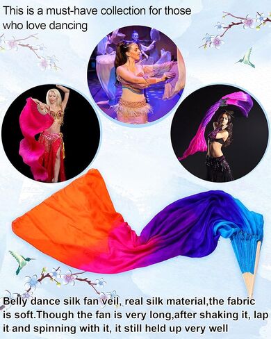 Jetec (Left + Right) Women Belly Dance Fan Veil Long Silk Fan in Saudi Arabia