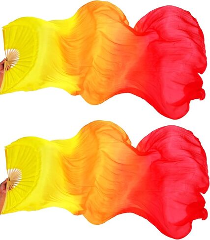Jetec (Left + Right) Women Belly Dance Fan Veil Long Silk Fan in Saudi Arabia