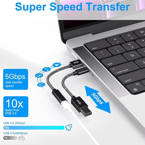 Female USB to USB C, 60W Fast Charging 5Gbps Data Sync USB C to USB 3.0 Adapter, USB Female to USB C Male Cable, OTG USB Adapter for iPhone15 Series for MacBook, Galaxy Note Series in Saudi Arabia
