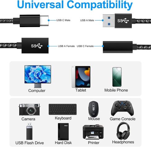 Female USB to USB C, 60W Fast Charging 5Gbps Data Sync USB C to USB 3.0 Adapter, USB Female to USB C Male Cable, OTG USB Adapter for iPhone15 Series for MacBook, Galaxy Note Series in Saudi Arabia