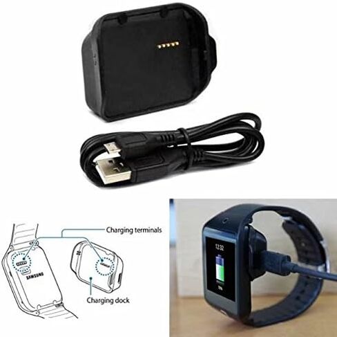 شاحن متوافق مع Gear 2 Neo R381، سلك كابل قاعدة شحن بديل متوافق مع ساعة Samsung Gear 2 Neo R381 الذكية باللون الأسود in Kuwait