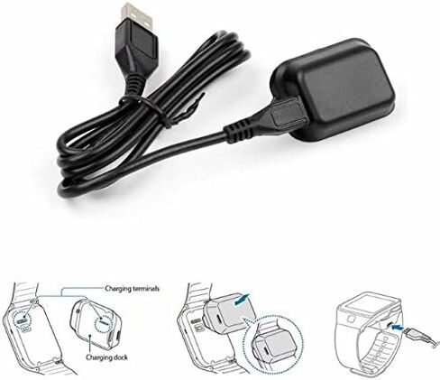 شاحن متوافق مع Gear 2 Neo R381، سلك كابل قاعدة شحن بديل متوافق مع ساعة Samsung Gear 2 Neo R381 الذكية باللون الأسود in Kuwait