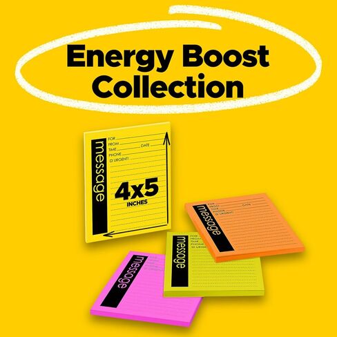 Post-it Super Sticky Lined Notes, Telephone Message, 4 Sticky Note Pads, 4 x 5 in., School Supplies for Students, Ideal for Textbooks, Notebooks, Walls and Vertical Surfaces, Energy Boost Collection in Saudi Arabia