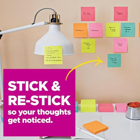 Post-it Super Sticky Lined Notes, Telephone Message, 4 Sticky Note Pads, 4 x 5 in., School Supplies for Students, Ideal for Textbooks, Notebooks, Walls and Vertical Surfaces, Energy Boost Collection in Saudi Arabia