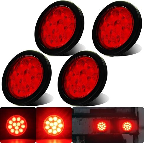4 قطع 4 بوصة مجموعة مصابيح LED مستديرة للمقطورة باللون الأحمر 12 مصباح LED لإيقاف الفرامل وإشارة الانعطاف مع حلقة مطاطية محكمة الغلق مقاومة للماء IP67 للشاحنة/RV/Van، DC 12V in Kuwait