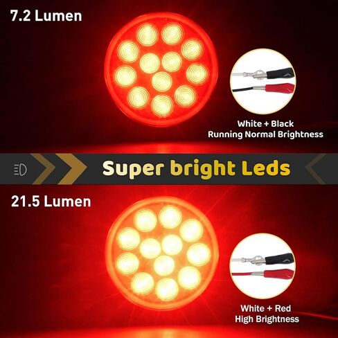 4 قطع 4 بوصة مجموعة مصابيح LED مستديرة للمقطورة باللون الأحمر 12 مصباح LED لإيقاف الفرامل وإشارة الانعطاف مع حلقة مطاطية محكمة الغلق مقاومة للماء IP67 للشاحنة/RV/Van، DC 12V in Kuwait
