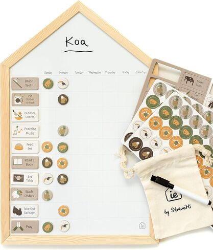 Magnetic Whiteboard Chore Chart for Kids Multiple Kids for Wall | Minimalistic Wood Framed Kids Chore Chart | Modern Chore Magnets for Responsibility Chart for Kids | Reward Chart for Kids in Saudi Arabia