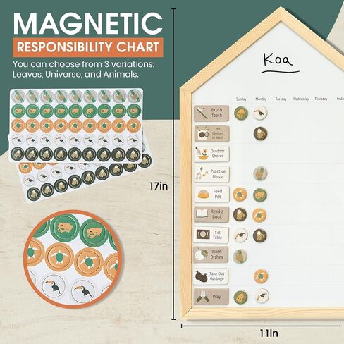 Magnetic Whiteboard Chore Chart for Kids Multiple Kids for Wall | Minimalistic Wood Framed Kids Chore Chart | Modern Chore Magnets for Responsibility Chart for Kids | Reward Chart for Kids in Saudi Arabia