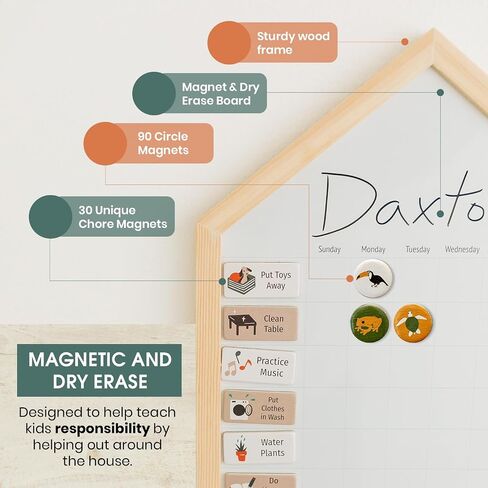 Magnetic Whiteboard Chore Chart for Kids Multiple Kids for Wall | Minimalistic Wood Framed Kids Chore Chart | Modern Chore Magnets for Responsibility Chart for Kids | Reward Chart for Kids in Saudi Arabia