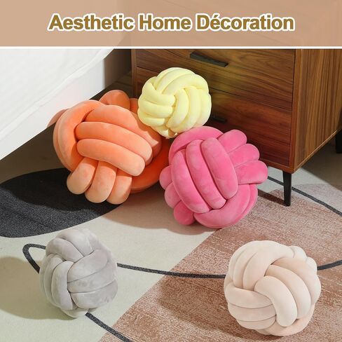 عقدة وسادة الكرة، وسادة رمي مستديرة ناعمة وسادة ديكور المنزل الوسائد الكروية، وسادة مصنوعة يدويًا من القطيفة معقودة لديكور المنزل للأطفال يلعبون الكرة بعقدة in Kuwait