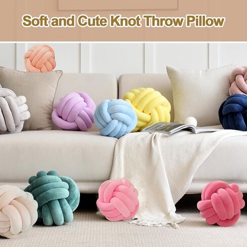عقدة وسادة الكرة، وسادة رمي مستديرة ناعمة وسادة ديكور المنزل الوسائد الكروية، وسادة مصنوعة يدويًا من القطيفة معقودة لديكور المنزل للأطفال يلعبون الكرة بعقدة in Kuwait