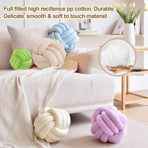 عقدة وسادة الكرة، وسادة رمي مستديرة ناعمة وسادة ديكور المنزل الوسائد الكروية، وسادة مصنوعة يدويًا من القطيفة معقودة لديكور المنزل للأطفال يلعبون الكرة بعقدة in Kuwait