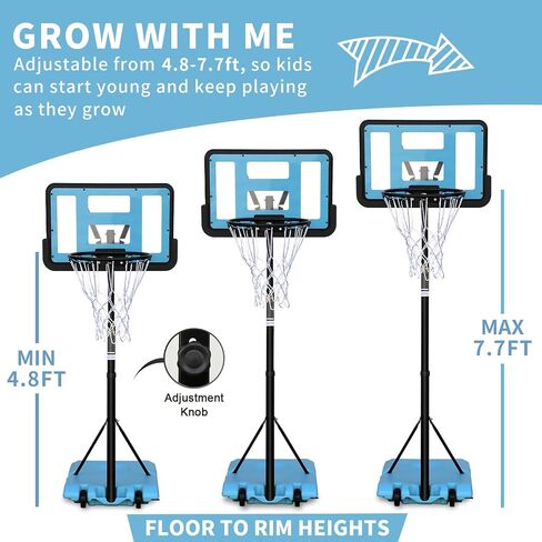 Outdoor Basketball Hoop: Adjustable 7.5 to 10ft Height, 44 Inch Backboard, Portable Goal System with Stable Base and Wheels in Saudi Arabia