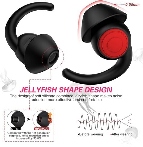Ear Plugs for Sleeping Noise Cancelling Silicone Earplugs Sound Blocking Sleeping, 2pair Ear Plugs for Sleeping Reusable Noise Reduction Earplugs for Sleep,Snoring,Work,Studying and Travel(Black) in Saudi Arabia