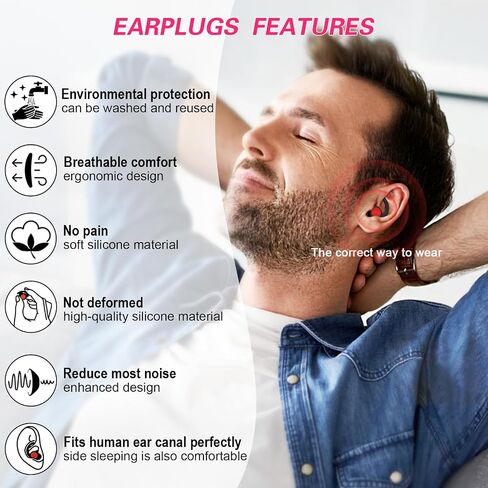 Ear Plugs for Sleeping Noise Cancelling Silicone Earplugs Sound Blocking Sleeping, 2pair Ear Plugs for Sleeping Reusable Noise Reduction Earplugs for Sleep,Snoring,Work,Studying and Travel(Black) in Saudi Arabia
