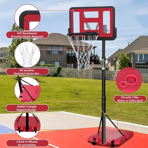 Outdoor Basketball Hoop: Adjustable 7.5 to 10ft Height, 44 Inch Backboard, Portable Goal System with Stable Base and Wheels in Saudi Arabia