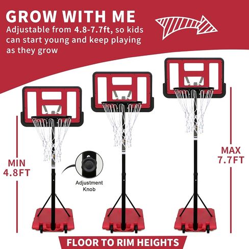 Outdoor Basketball Hoop: Adjustable 7.5 to 10ft Height, 44 Inch Backboard, Portable Goal System with Stable Base and Wheels in Saudi Arabia